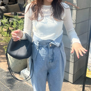 Round neck sheer long T-shirt
