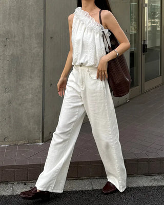 Cotton linen wide-leg pants