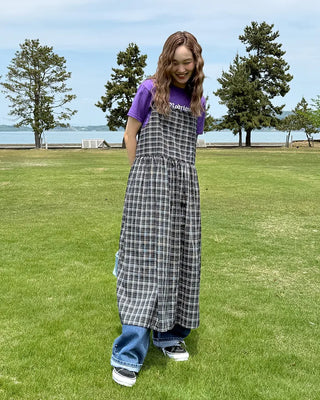Checked long camisole dress