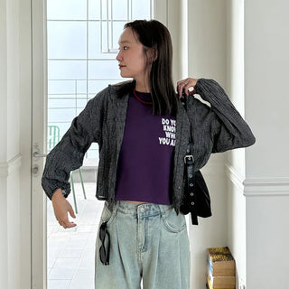 Checked string hooded shirt