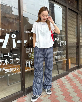 Checked Parachute Banding Pants