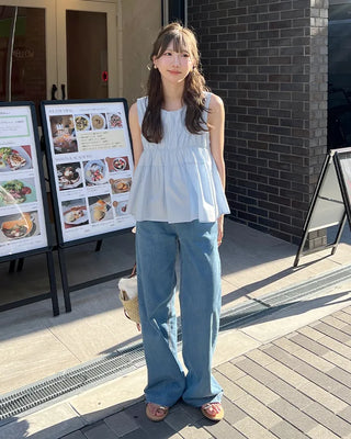 Shirred sleeveless blouse