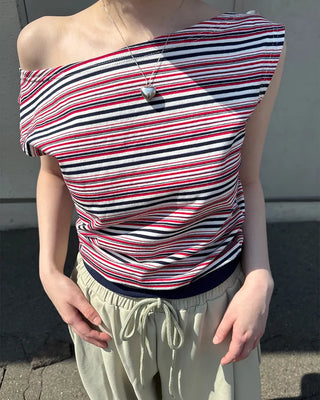 Striped sleeveless off-shoulder top
