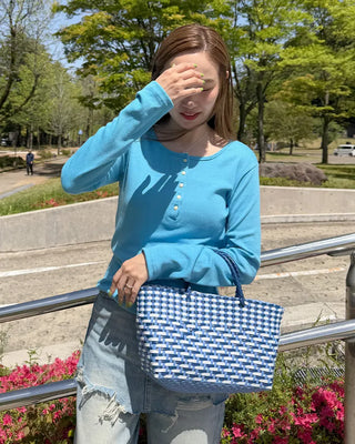 Colorful accent basket handbag