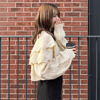 Double ruffle knit cardigan