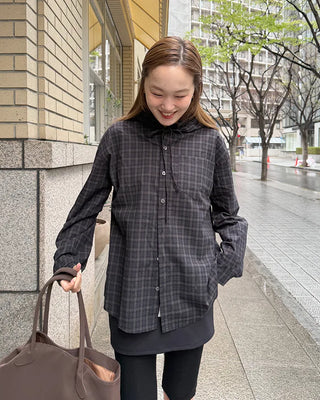 Checked hooded shirt