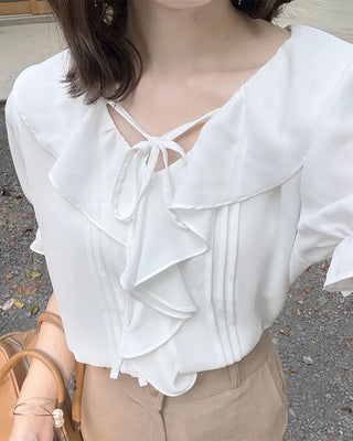 Ruffle Point Short-Sleeve Blouse