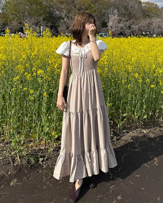Square neck tiered long skirt