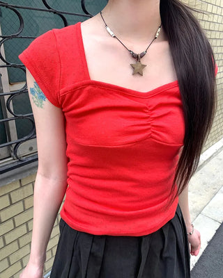 Punching Shirring Short-Sleeve T-Shirt