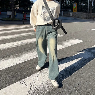 Washed wide denim pants