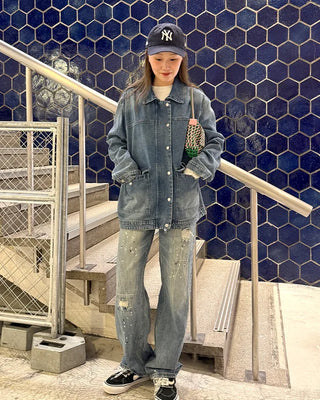 Denim midi zip-up jacket