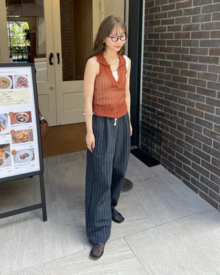 Striped wide banding pants