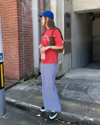 Gingham check maxi skirt