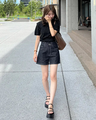 Stitch Low Short Denim Pants