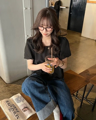 Square neck puff blouse