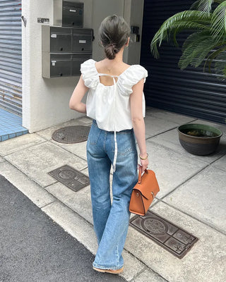Shoulder puff shirring blouse