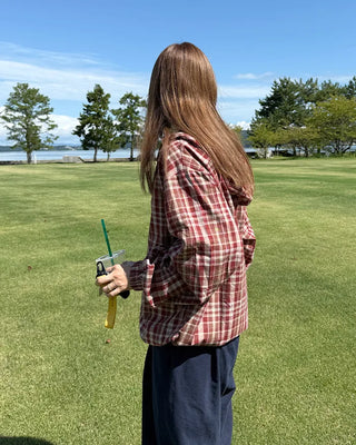 (Unisex) 2-Way Check Hooded Windbreaker