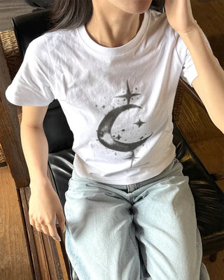 Moon print short-sleeved T-shirt