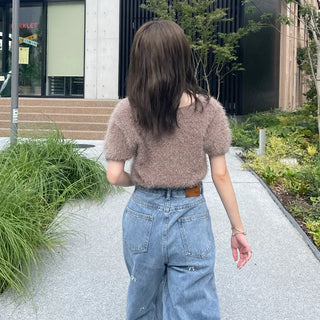 Round neck boa knit