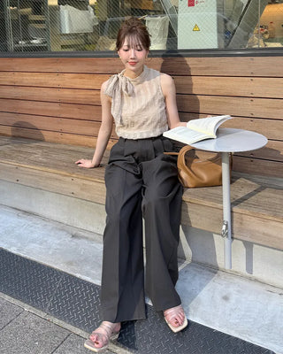 Mock neck ribbon string sleeveless