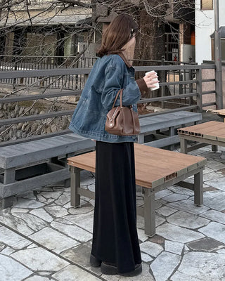 A-line ribbed long skirt
