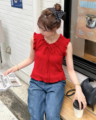 French girly frill sleeveless knit