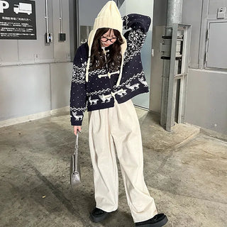 Nordic pattern duffel cardigan