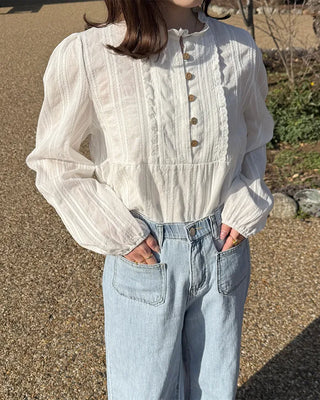 Round neck frill detail blouse
