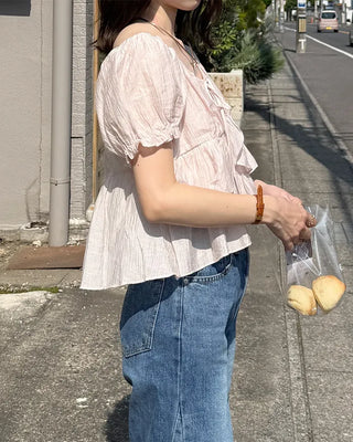 Ribbon string tiered blouse