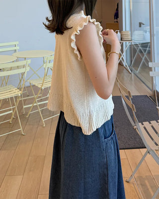 French Girly Frill Sleeveless Knit
