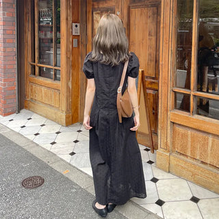 Puff-sleeve long dress