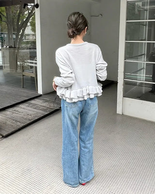 Frilled round neck cardigan