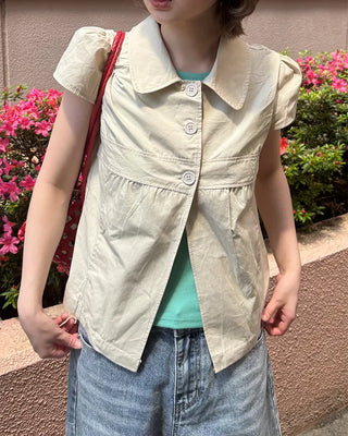 Button-up puff-sleeve cotton blouse