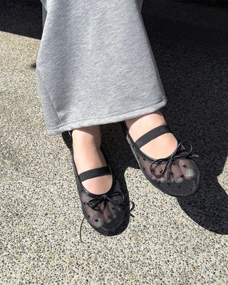 Polka Dot Mesh Mary Jane Flat Shoes