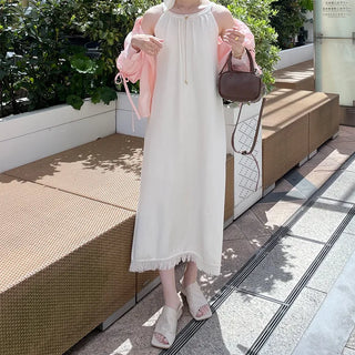 Halter neck fringe long dress