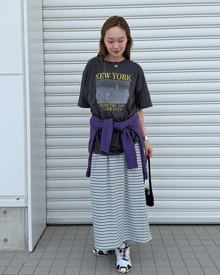 Triple Border Rib Easy Maxi Skirt