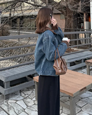 Corduroy Collar Neck Denim Jacket