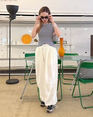 (Unisex) Back Elastic Wide Fit Nylon Pants