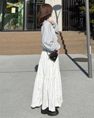 Frilled polka dot long skirt