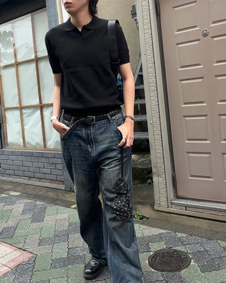 Open-collar short-sleeved knit