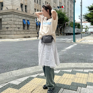 Pleated check midi skirt