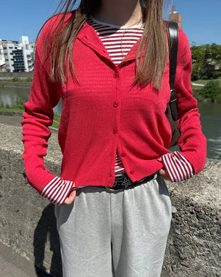 Basic Rib Round Neck Cardigan