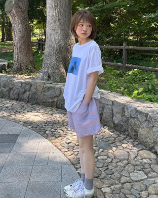 Elastic waist striped shorts