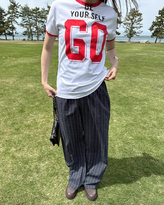 Loose-fit striped banding pants