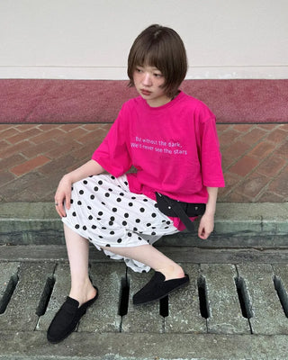Elastic waist polka dot midi skirt