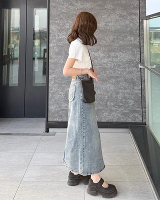 Fringe detail denim skirt