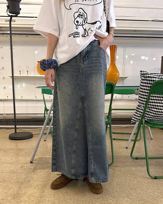 Slit maxi denim skirt