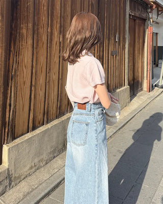 Color Button Point Short-Sleeve Knit