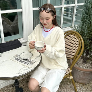 Simple Deep V-Neck Sweatshirt
