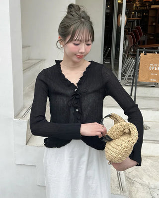 Frilled Crop Point Thermal Cardigan